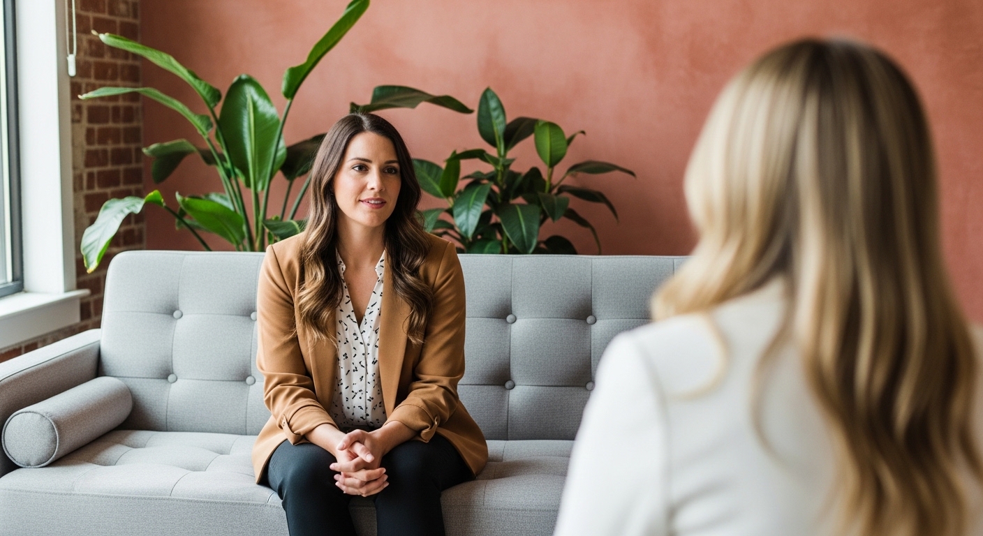 Therapist session — two women in a warm conversation